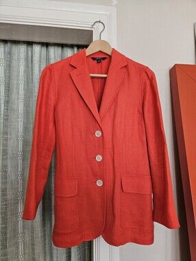 Ralph Lauren Wns 100% Midweight Linen 3-button Blazer Jacket In Orange Red sz 4